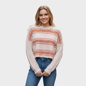 Rue 21 Chunky Knit Sweater Womens Small Beige Peach Crop Raw Seam Cabincore Y2K